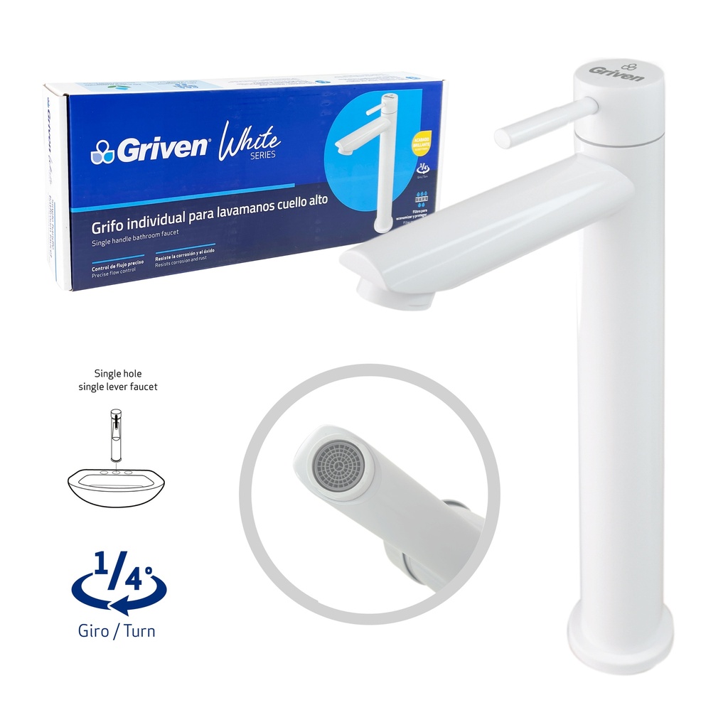 LLAVE LAVAMANO ALTA INDIVIDUAL GRIVEN WHITE 7-573
