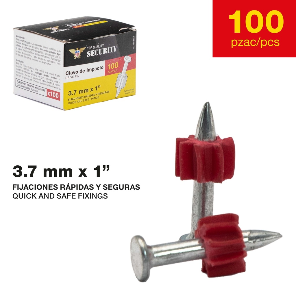 CLAVOS DE IMPACTO 3.7 MM x 1" x 100 UNID SECURITY 7-579