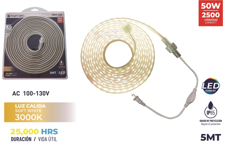 CINTA LED LUZ CALIDA 5 MTS x 50W IP65 C/CONECT ANGEL L 7-583