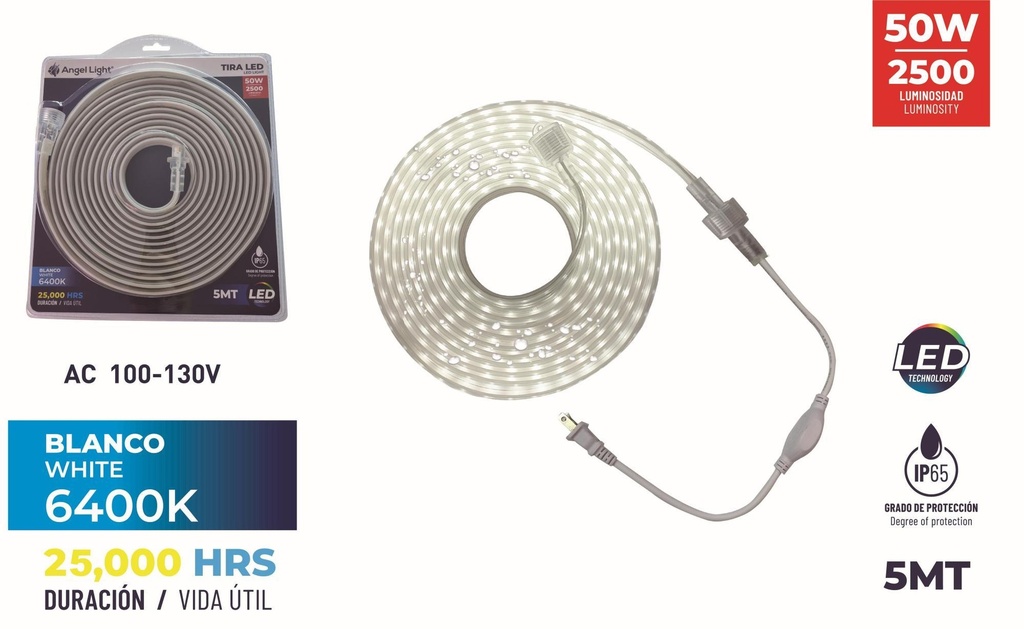 CINTA LED BLANCO 5 MTS x 50W IP65 C/CONECT ANGEL L 7-584
