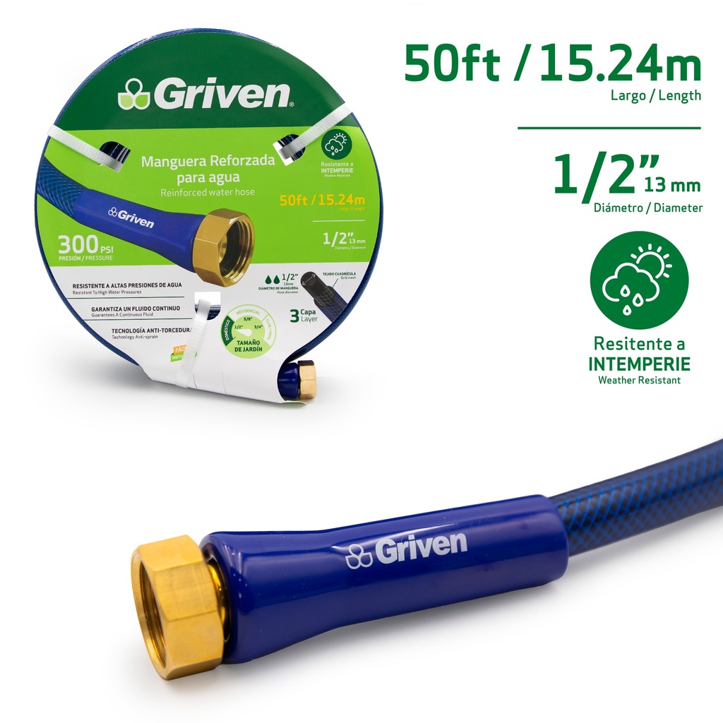 MANGUERA CUL C/CONEX 1/2" x 15,24 MTS GRIVEN 7-594