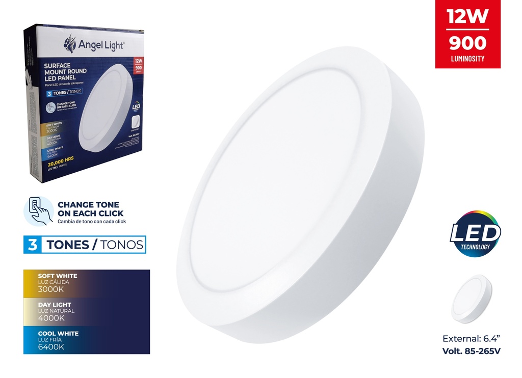 PANEL LED SUPER BLANC RED 12W 3 TONOS ANGEL LIGHT 7-608