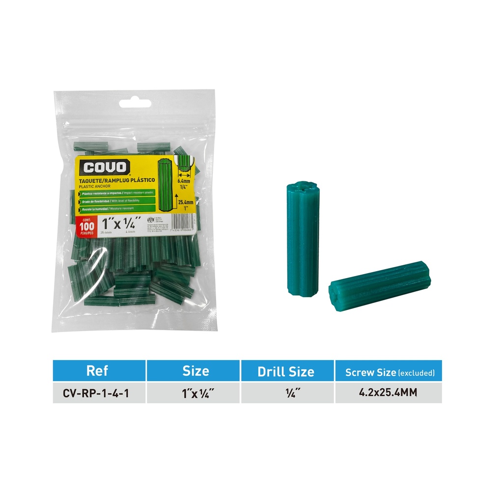RAMPLUG VERDE 1/4 x 100 PCS COVO 7-639