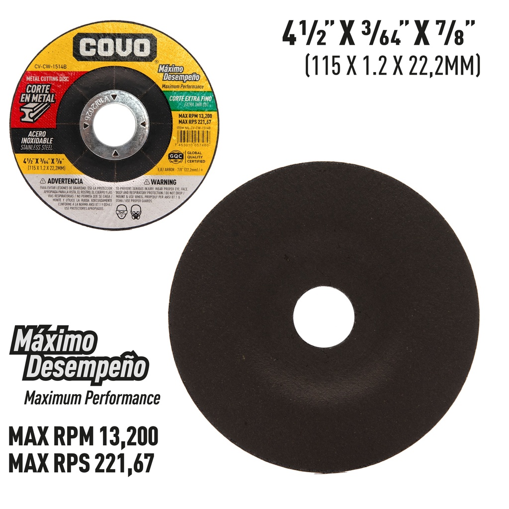 DISCO C/METAL EXTRA FINO 4 1/2" x 3/64" COVO (CONCOVO) 7-708