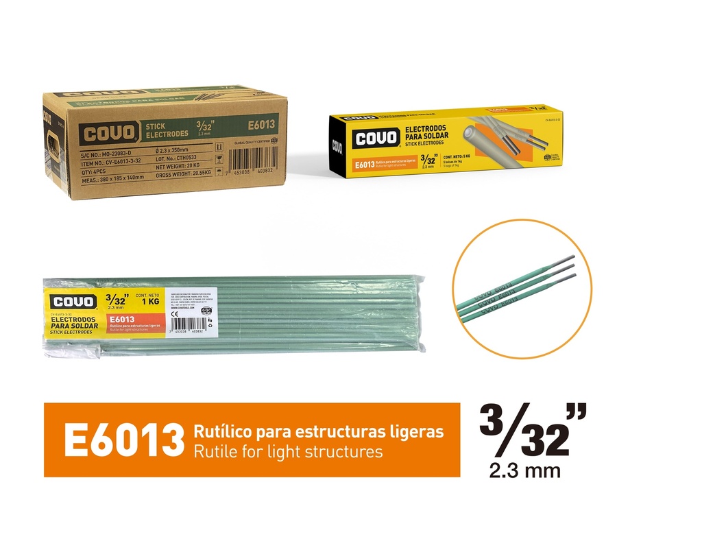ELECTRODO 3/32 6013 X KG VERDE COVO 7-785