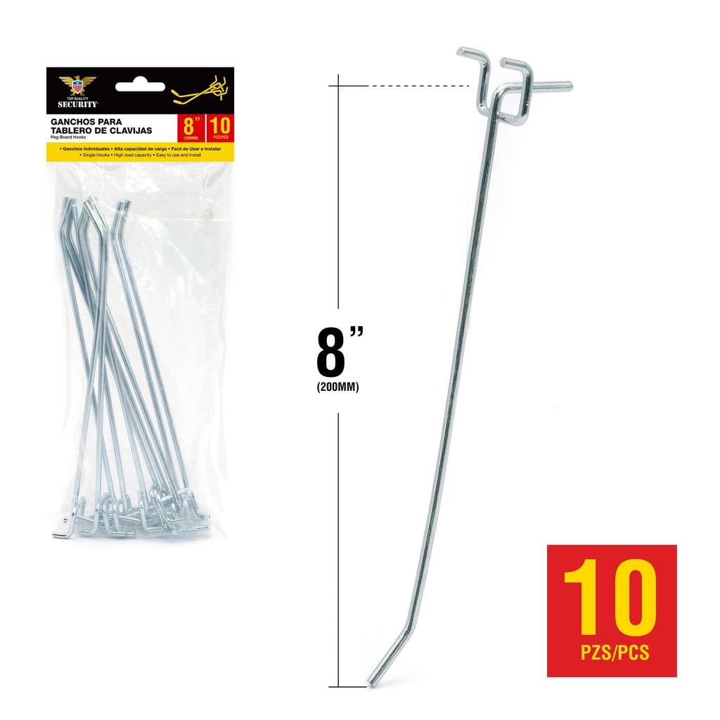 GANCHO P/COLGAR 200MM x 10 UNID SECURITY 7-790