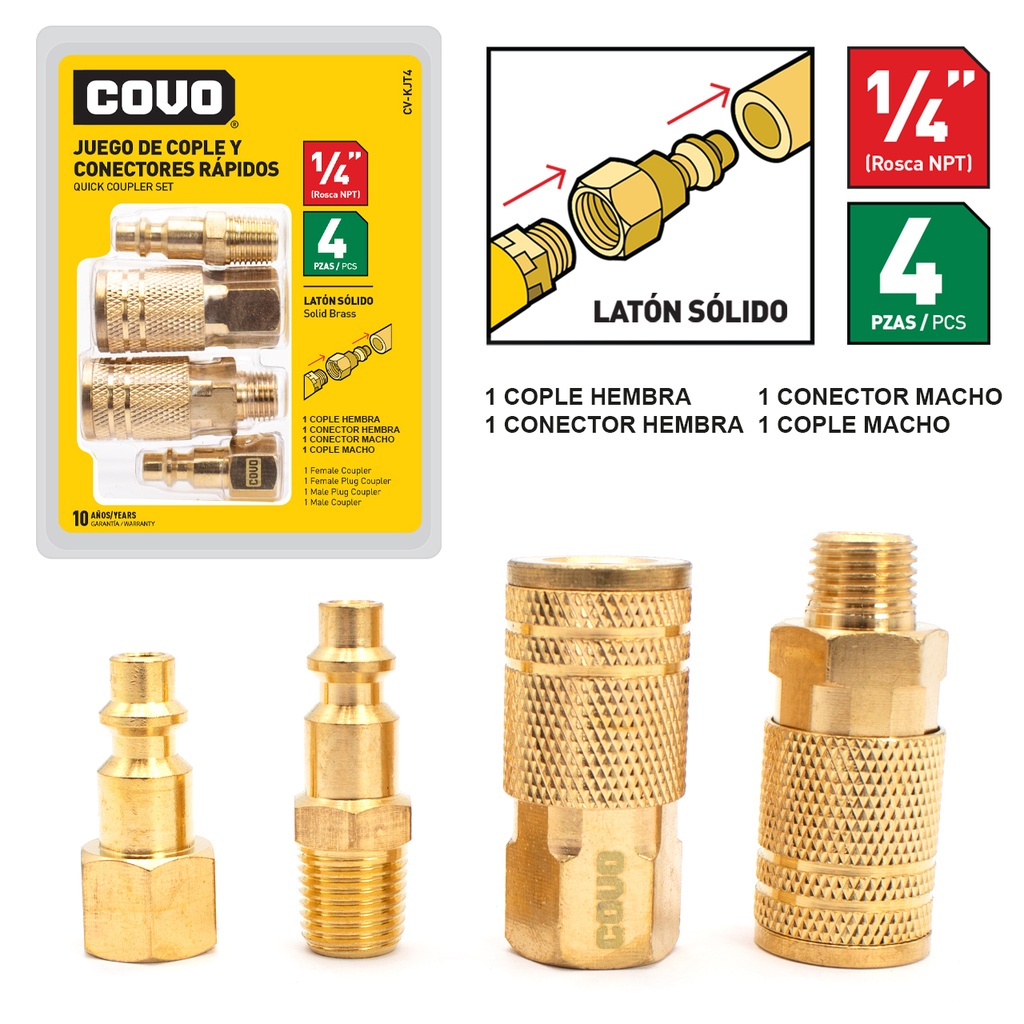 ACOPLES P/COMPRESOR 4 PCS BRONCE COVO 7-799