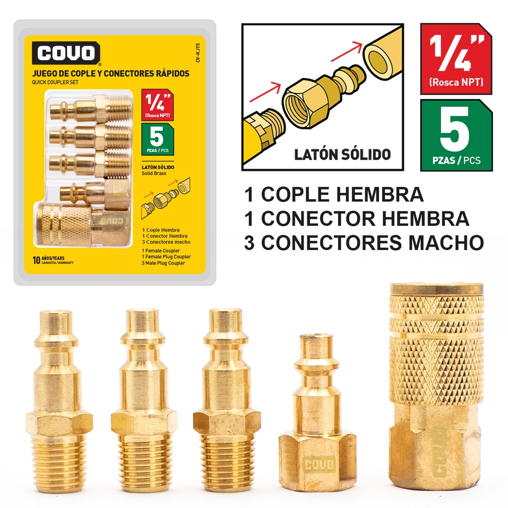 ACOPLES P/COMPRESOR 5 PCS BRONCE COVO 7-800