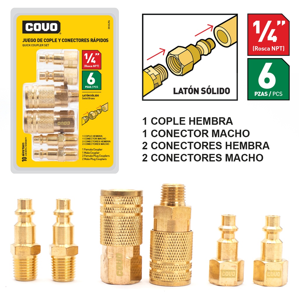 ACOPLES P/COMPRESOR 6 PIEZAS BRONCE COVO 7-801