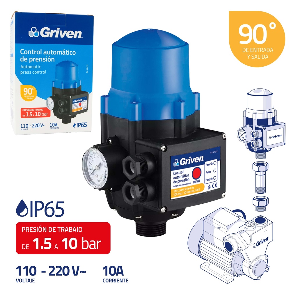 PRESS CONTROL C/MANOMETRO 110/220V GRIVEN 7-815