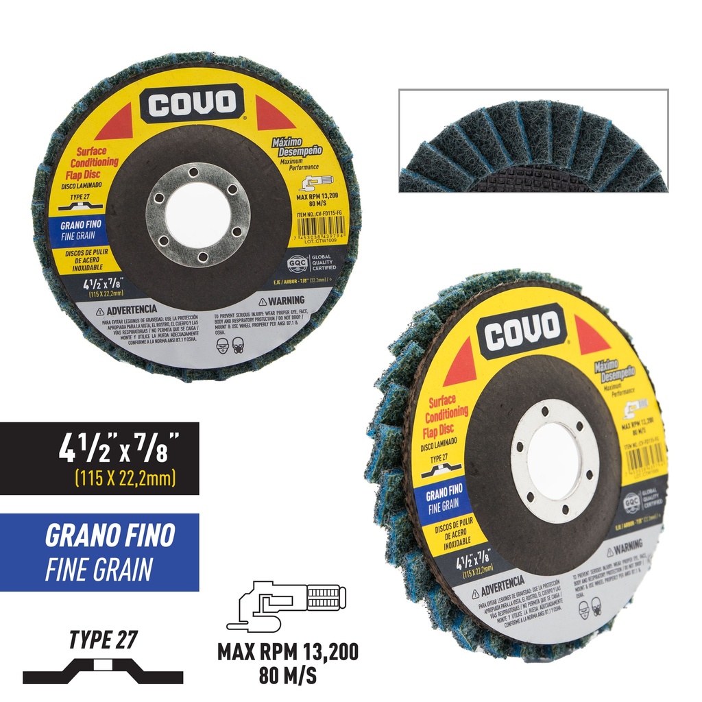 DISCO FLAP 4 1/2" GRANO FINO P/ACABADO COVO 7-820