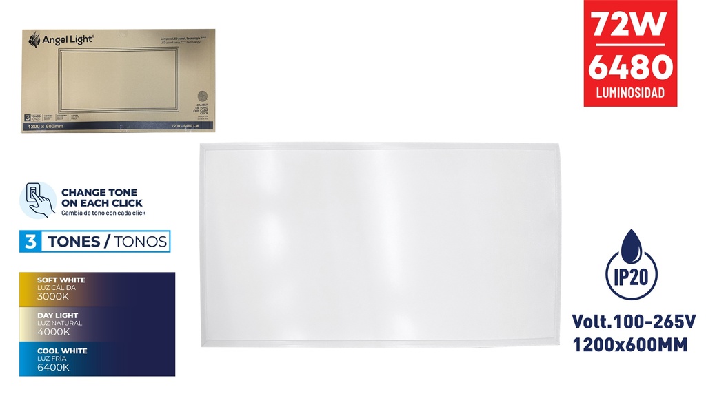 LAMPARA LED EMPOTRAR 72W 3 TONOS ANGEL L 7-827