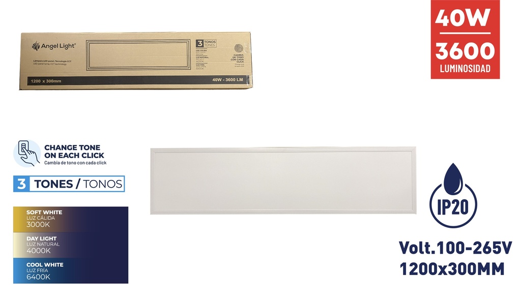 LAMPARA LED EMPOTRAR 40W 3 TONOS ANGEL L 7-828
