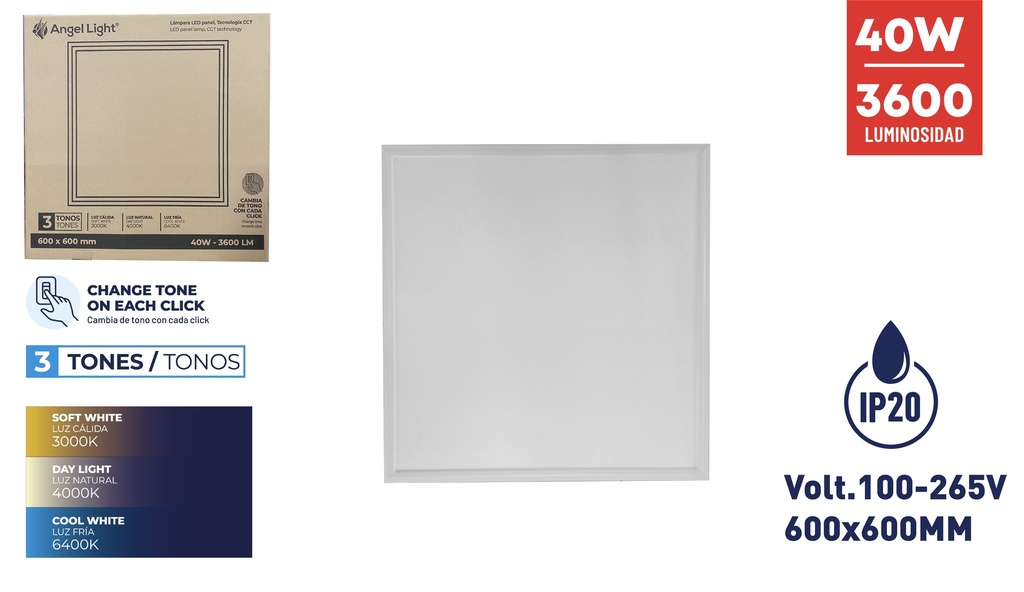 LAMPARA LED EMPOTRAR 40W 3 TONOS ANGEL L 7-829