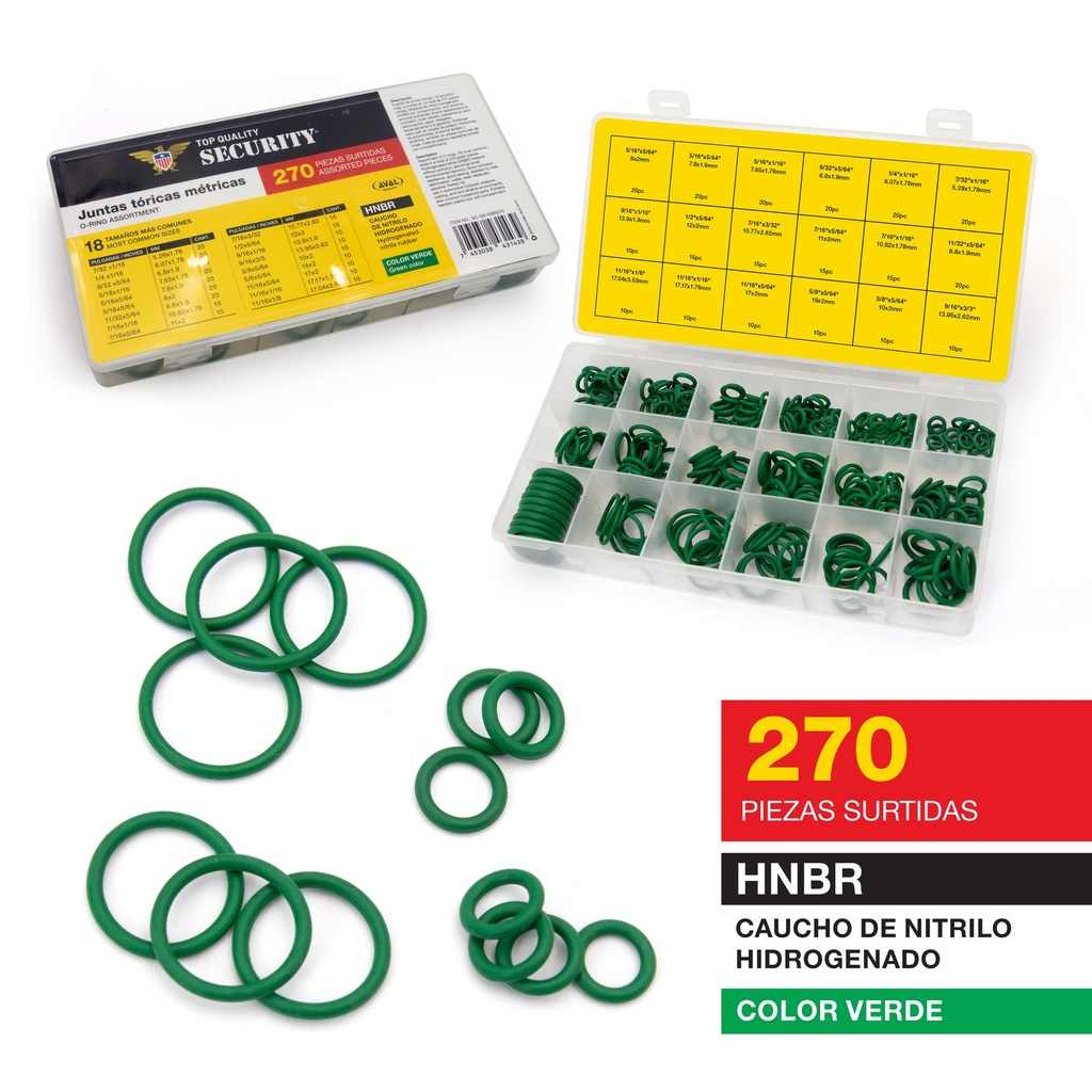 SET O-RING VERDE x 270 UNID SECURITY 7-831