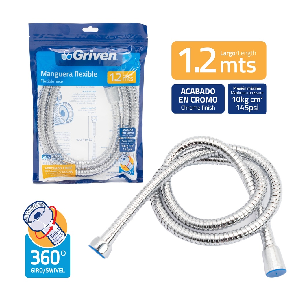 MANGUERA P/DUCHA TELÉFONO 1.2MTS GRIVEN 7-833