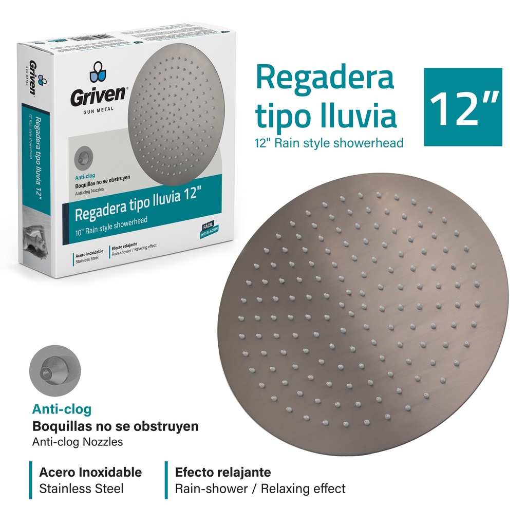 REGADERA REDONDA 12" GRIVEN GUN METAL 7-878