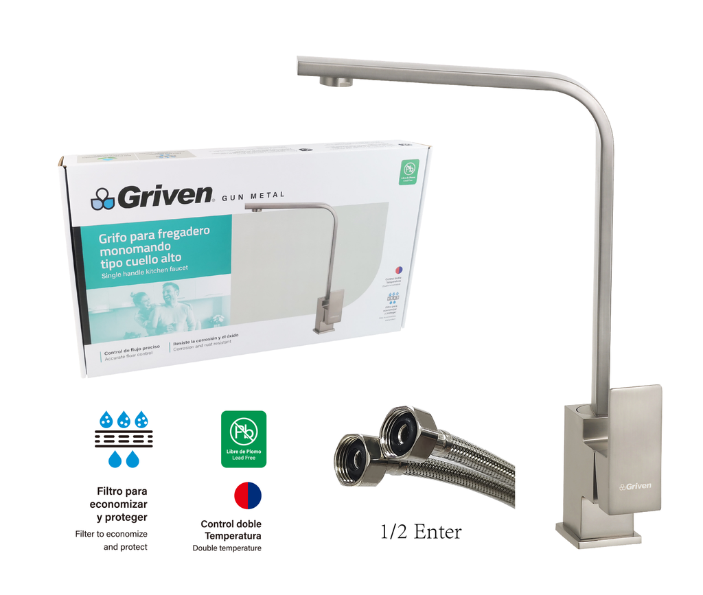 LLAVE FREGADERO MONOMANDO GRIVEN GUN METAL 7-901