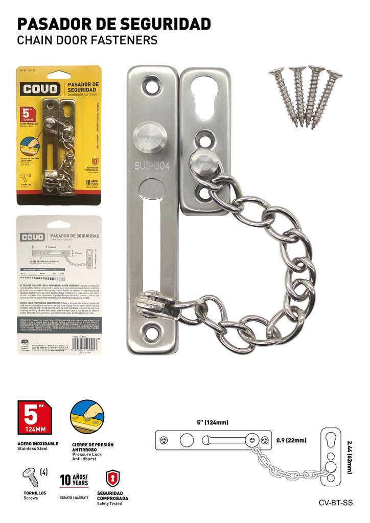 PASADOR DE SEGURIDAD C/CADENA 5" COVO 7-913