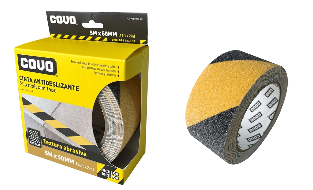CINTA ANTIDESLIZANTE NEGR/AMAR 50MMx5MTS COVO 7-964
