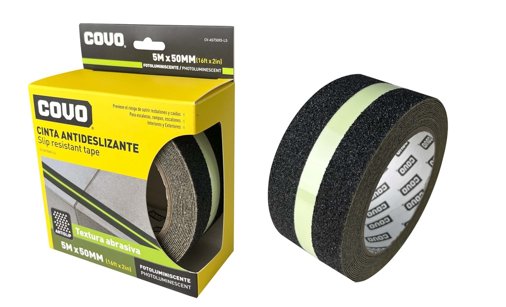 CINTA ANTIDESLIZANTE FLUORESCENTE 50MMx5MTS COVO 7-965