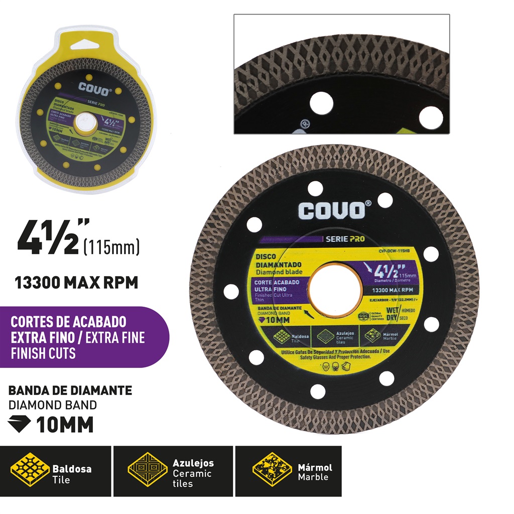 DISCO C/CONCRETO TURBO x 4 1/2" COVO PRO 7-971