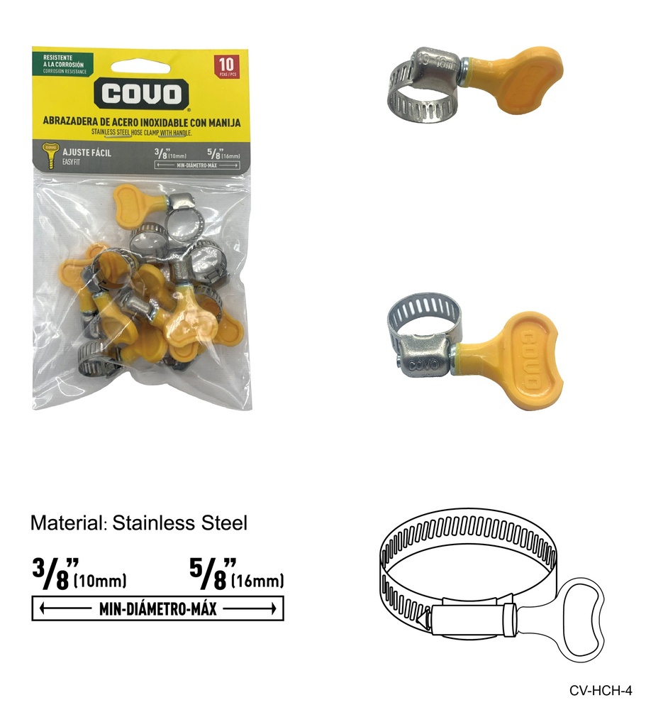 ABRAZADERAS C/MANGO 3/8" - 5/8" x 10 UNID COVO 7-985