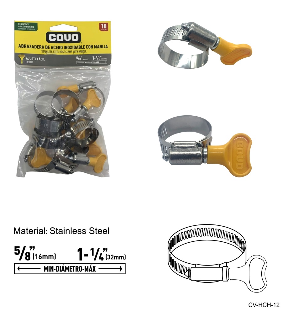 ABRAZADERAS C/MANGO 5/8" - 1 1/4" x 10 UNID COVO 7-988