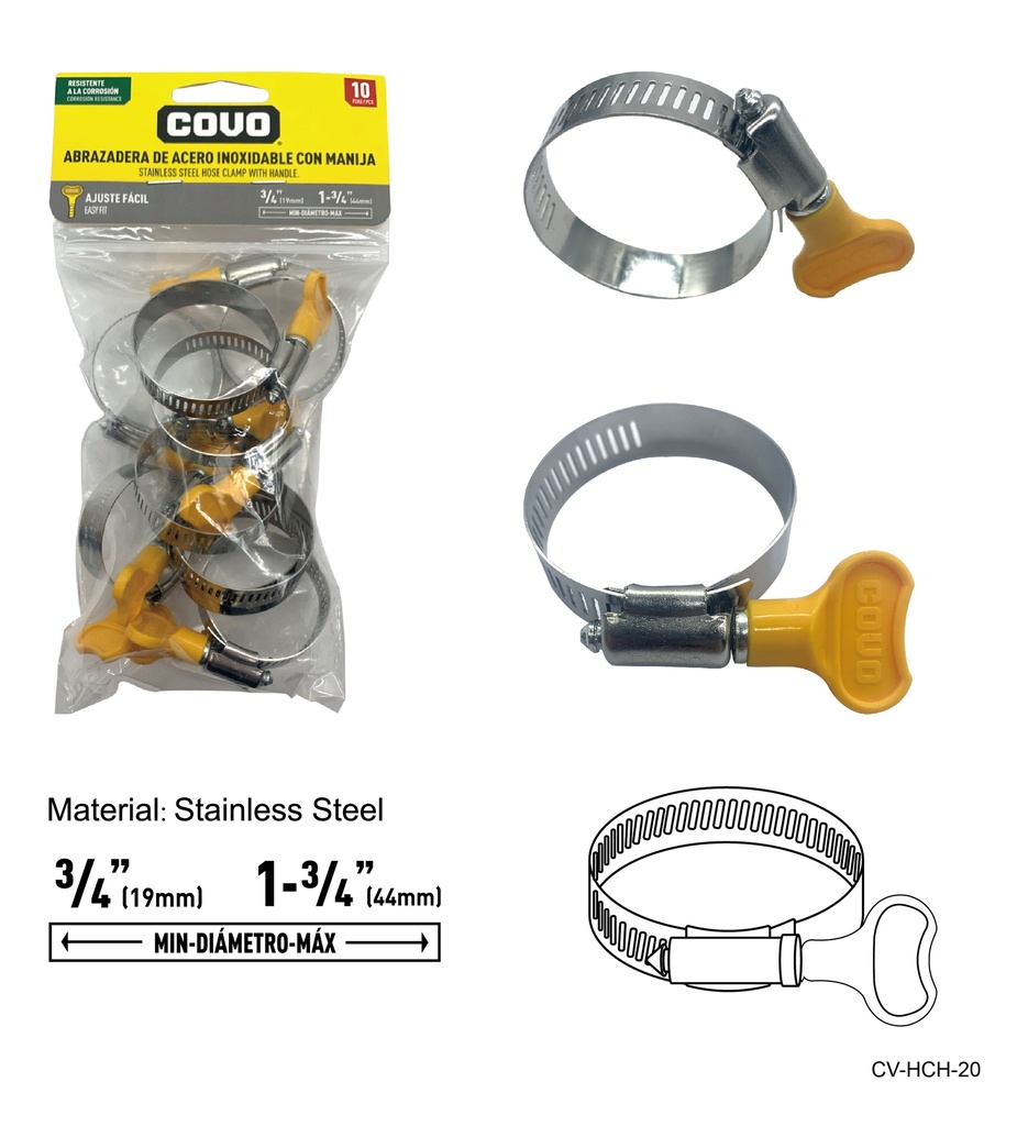 ABRAZADERAS C/MANGO 3/4" - 1 3/4" x 10 UNID COVO 7-990