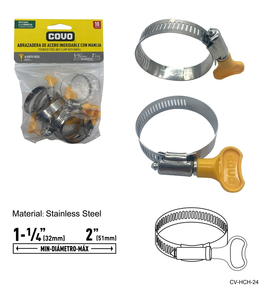ABRAZADERAS C/MANGO 1 1/4" - 2" x 10 UNID COVO 7-991