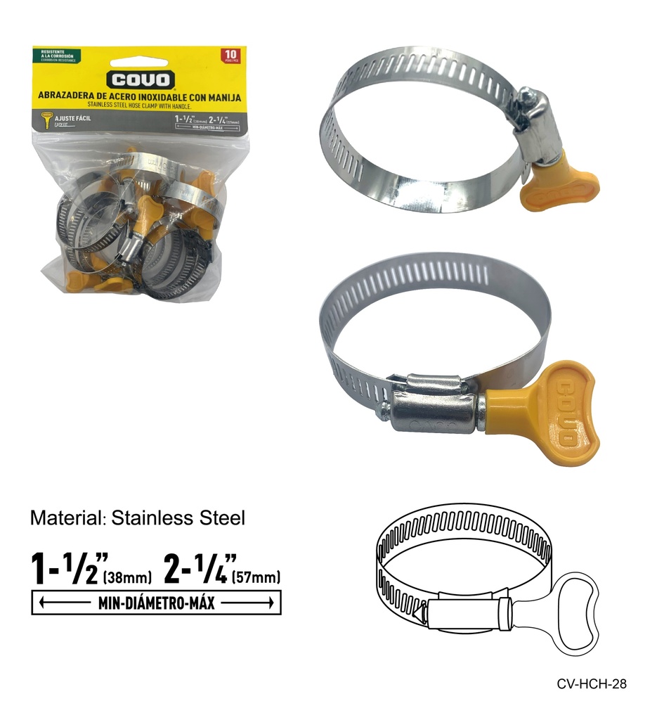 ABRAZADERAS C/MANGO 1 1/2" - 2 1/4" x 10 UNID COVO 7-992