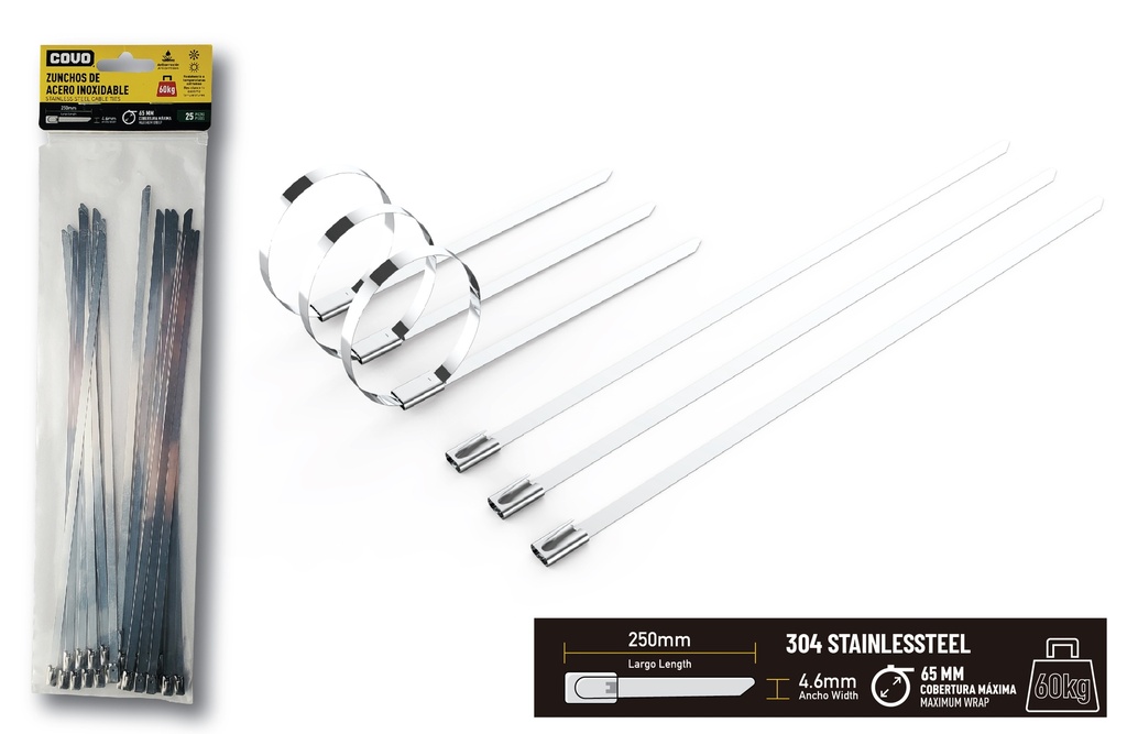 TIRRAP ACERO INOX 4.6mm x 250mm x 25 UNID 8-009