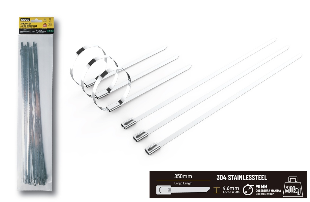 TIRRAP ACERO INOX 4.6mm x 350mm x 25 UNID COVO 8-011