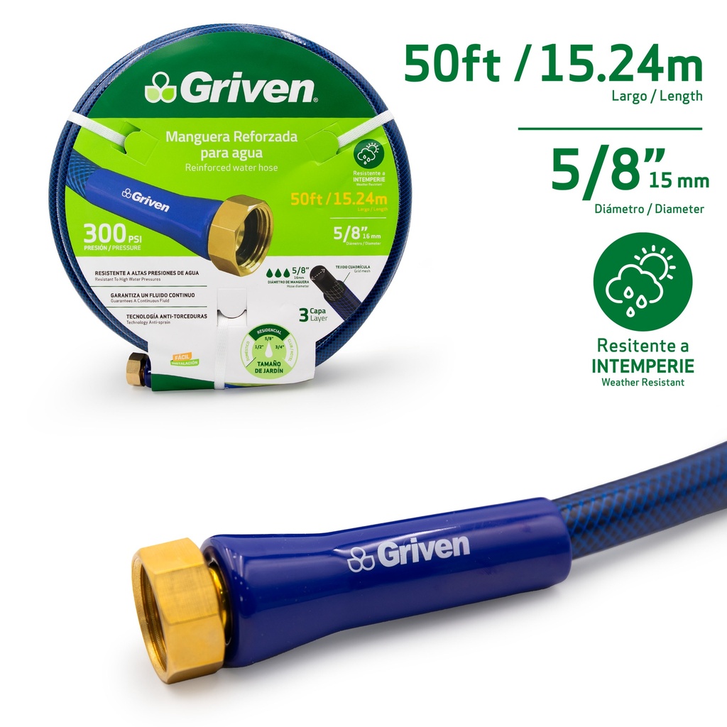 MANGUERA CUL C/CONEX 5/8" x 15,24 MTS GRIVEN 8-016