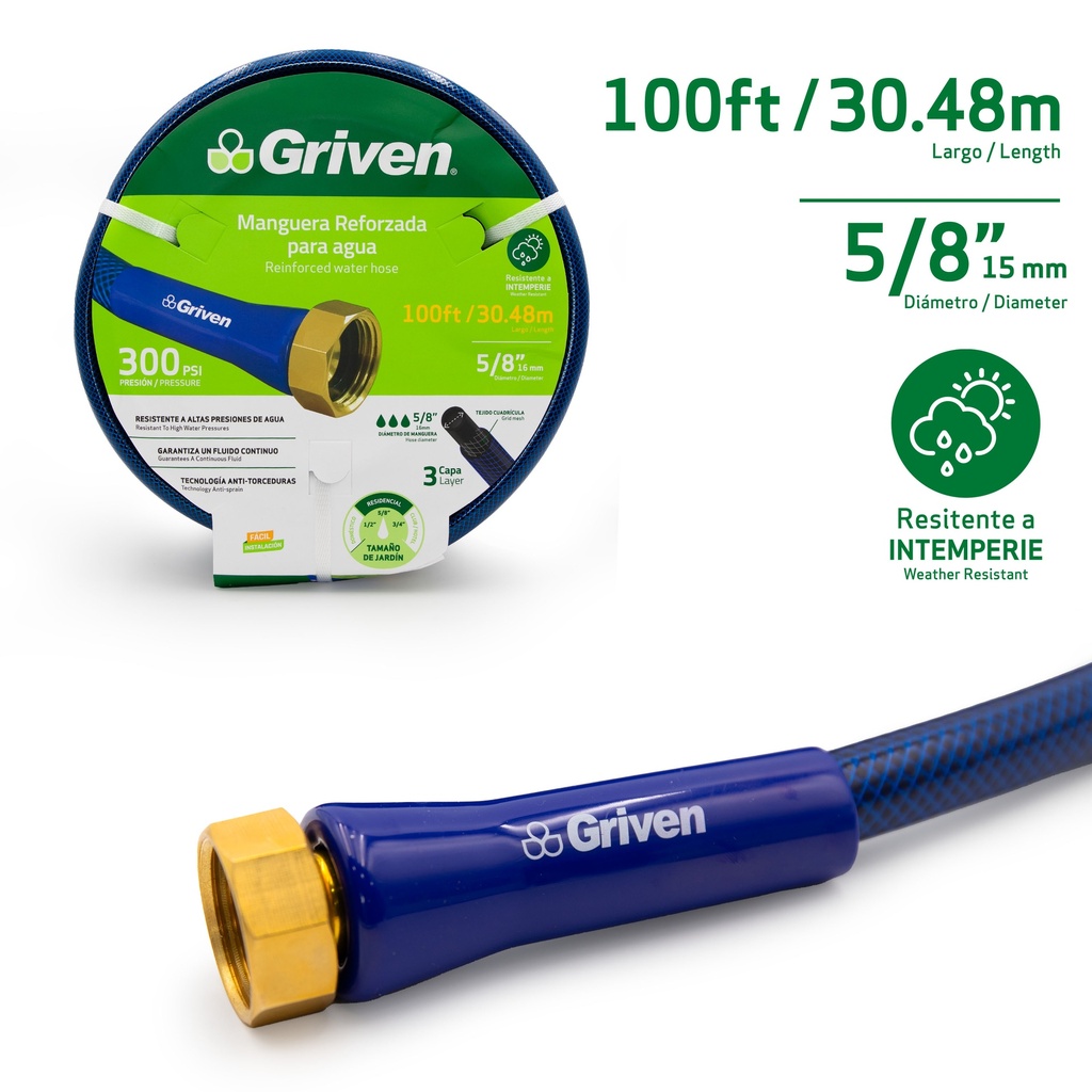 MANGUERA CUL C/CONEX 5/8" x 30,48 MTS GRIVEN 8-017