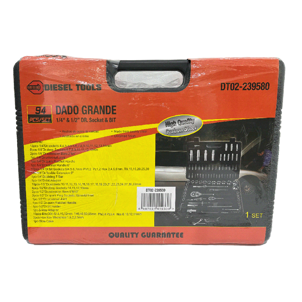 JUEGO DADOS C/RACHET 1/2" / 1/4" 94 PCS DIESEL TOOLS 8-123
