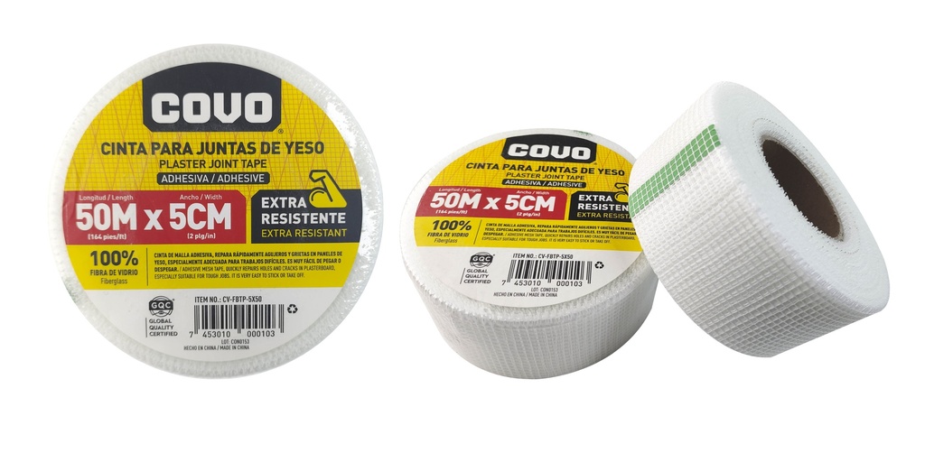 CINTA FIBRA DE VIDRIO P/DRYWALL 5 CM X 50 MTS COVO 8-177