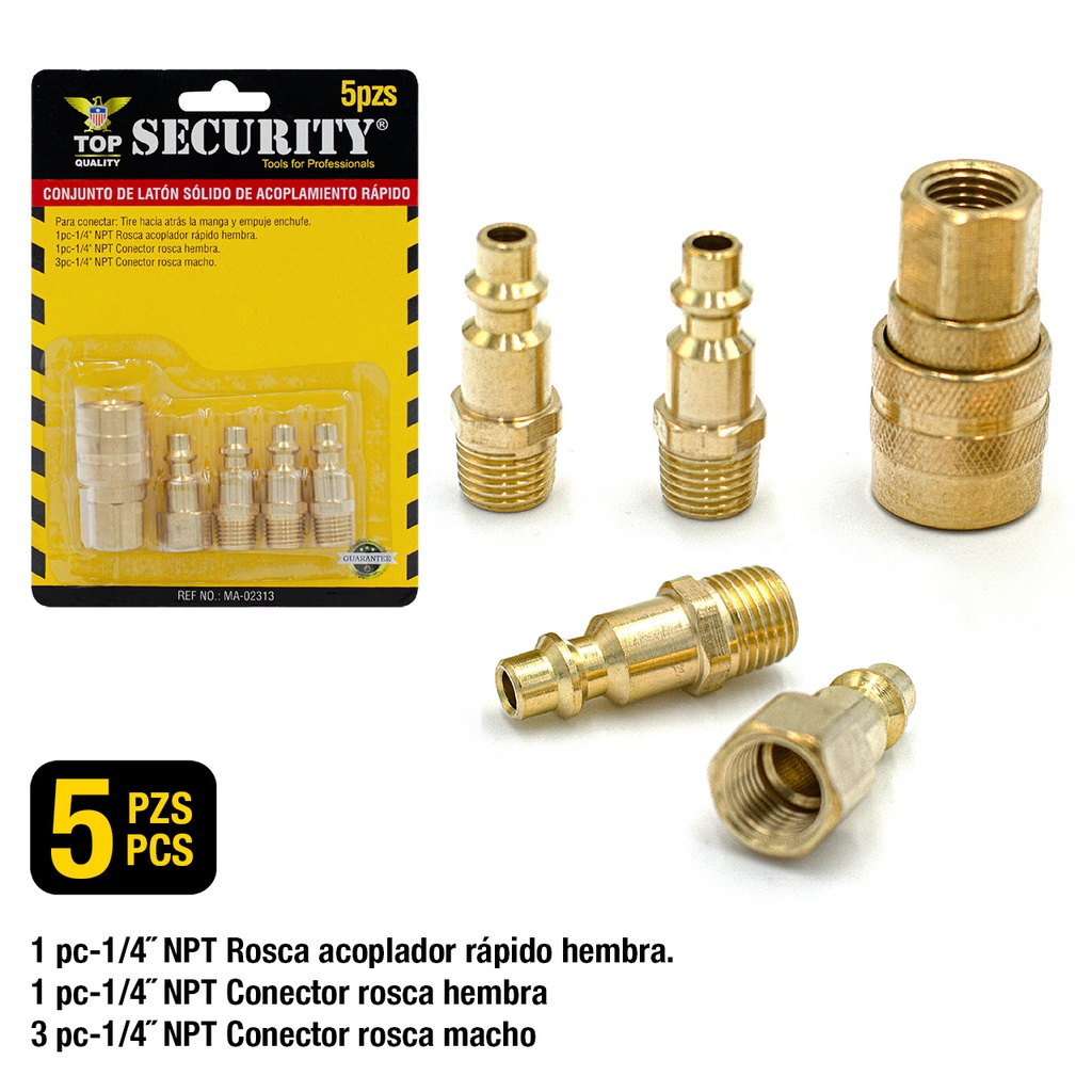ACOPLES P/COMPRESOR 5 PCS BRONCE SECURITY 5-133