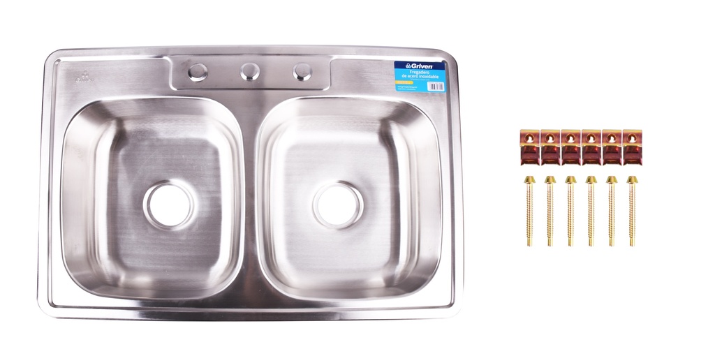 FREGADERO ACERO INOX 84X56CM DOBLE GRIVEN 5-137
