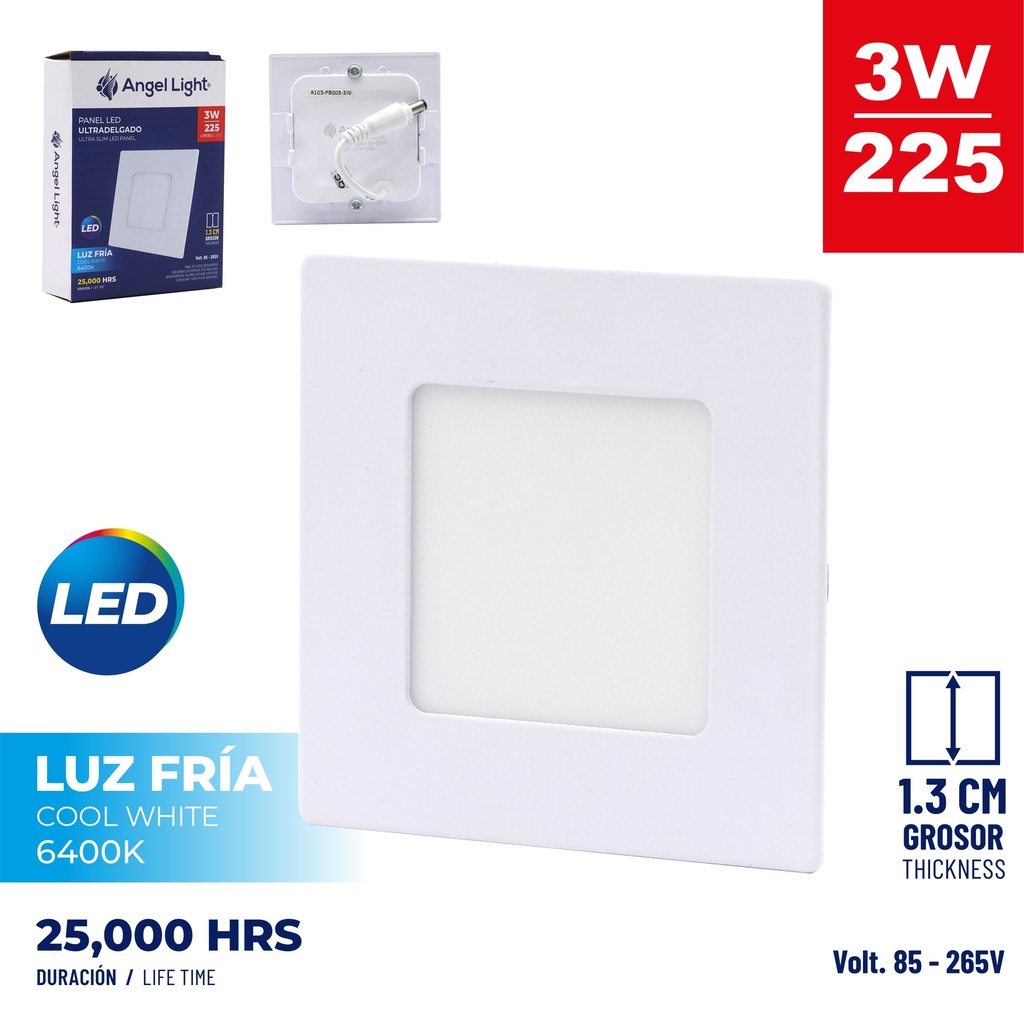 PANEL LED EMPOTRAR CUADRADA 3W ANGEL 85-265V 5-175