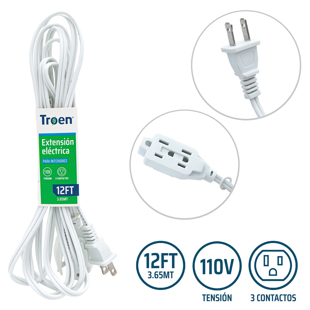 EXTENSION ELECTRICA BLANCA 3.65 MTS TROEN 5-192