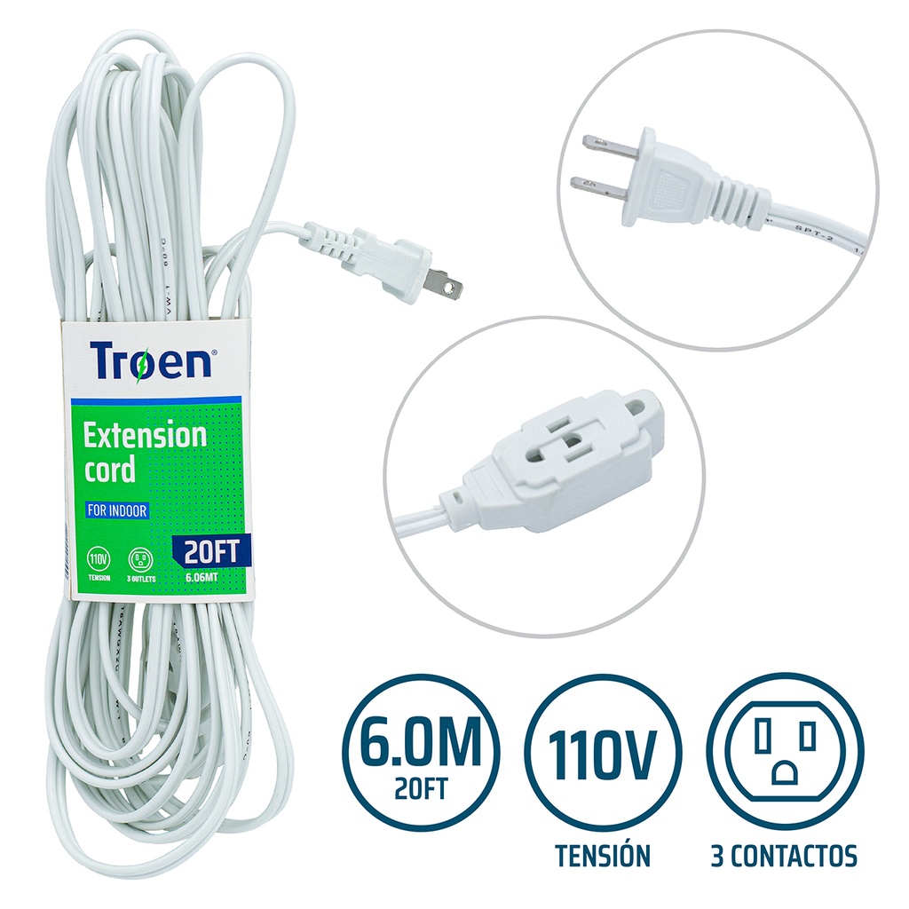 EXTENSION ELECTRICA BLANCA 6 MTS TROEN 5-194
