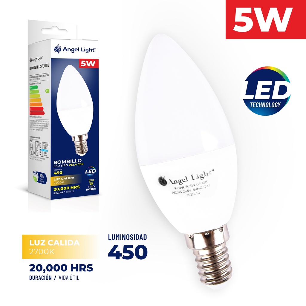 BOMBILLO VELA LED 5W LUZ CALIDA RE14 ANGEL LI 5-195