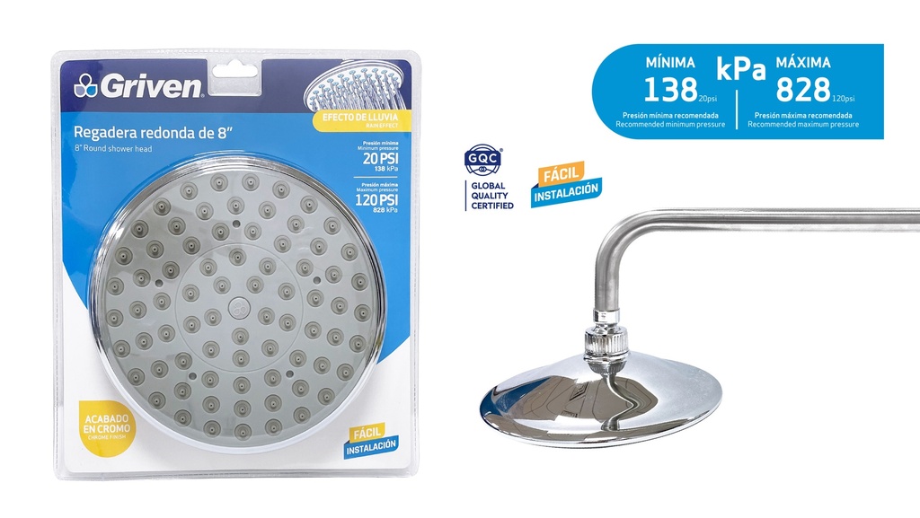 REGADERA REDONDA DE 8¨ C/TUBO GRIVEN 5-200