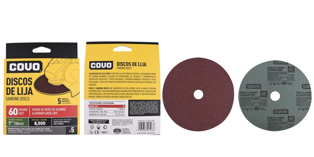 DISCO DE LIJA 7" GRANO 60 x 5 UNID COVO 5-252