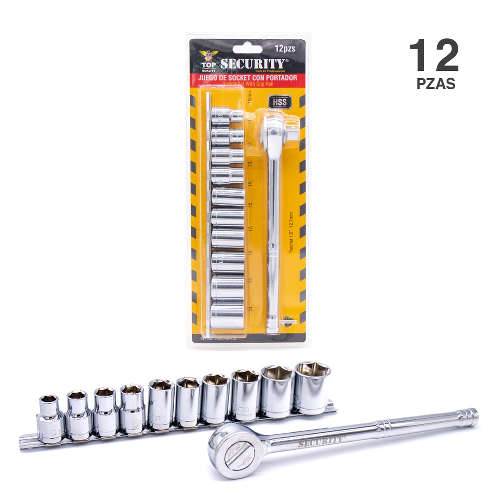 JUEGO DADOS C/RACHET 1/2" 12PCS SECURITY 5-266