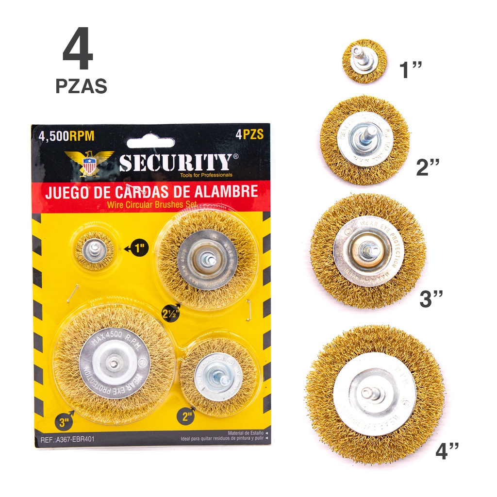 JUEGO CEPILLO ALAMBRE 4 PCS SECURITY 5-274