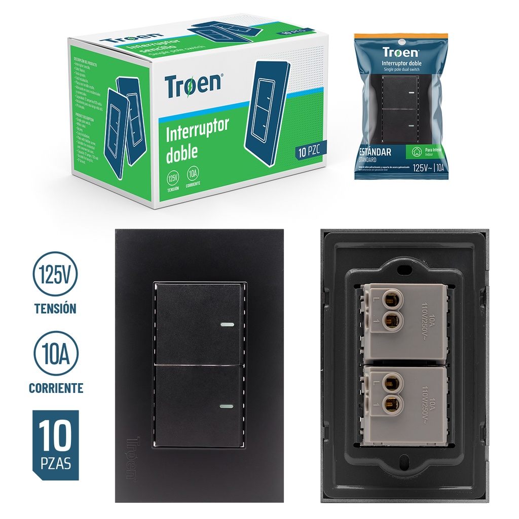 INTERRUPTOR DOBLE NEGRO TROEN 5-299