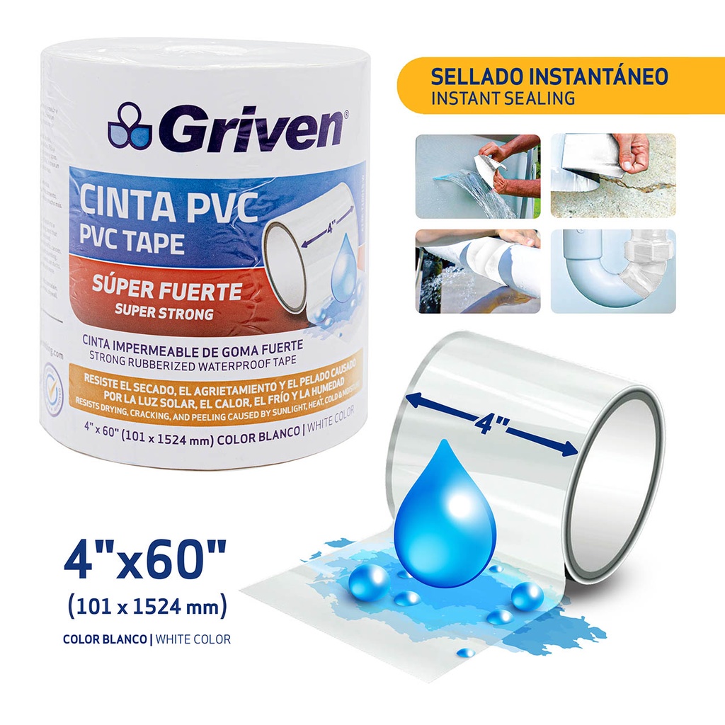 CINTA FLEX ADHESIVA BLANCA 4"x1.5 MTS GRIVEN 5-317