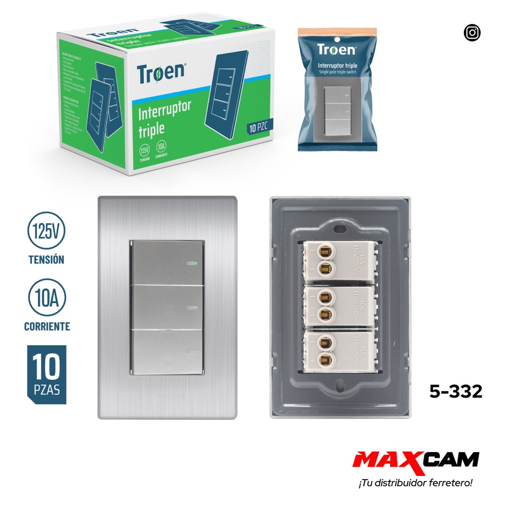 INTERRUPTOR TRIPLE GRIS TROEN 5-332